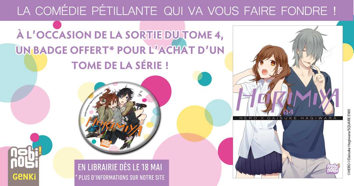 Un badge « Horimiya» offert en librairie pour le tome 4 | nobi nobi