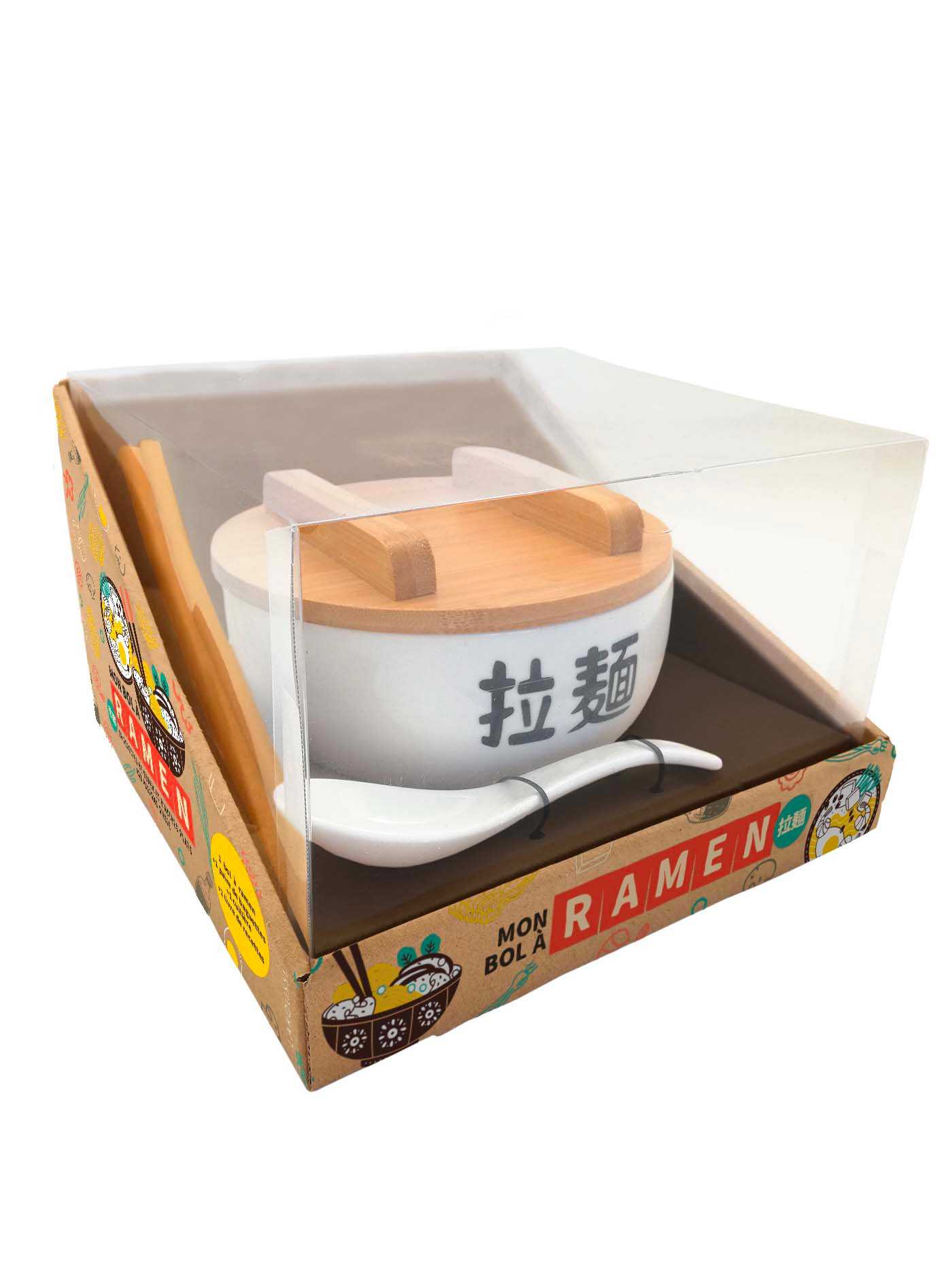 Bol à Ramen 1200 Ml Avec Couvercle & Cuillère - Forme Lapin Mignon - Poignées - Pour Nouilles, Soupe
